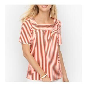 Talbots Sailboat Stripe Scalloped Square Neck Top